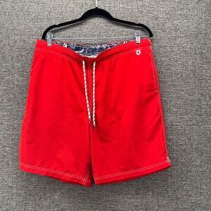 Lands End Mens Swim Trunks Size L 36/38 Red Drawstring Mesh Lined Pocket Preppy